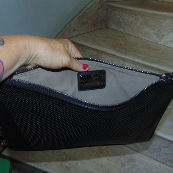 Alexandra Clancy Oversized Black Leather Handbag Envelope Bag Purse Chain Stra - Picture 9 of 13